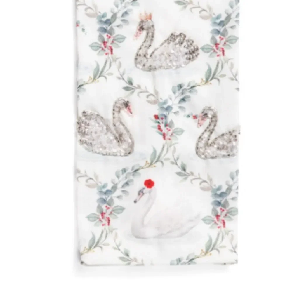 Sincerely Santa White Green Red Christmas Swans Canvas Wine Gift Bag